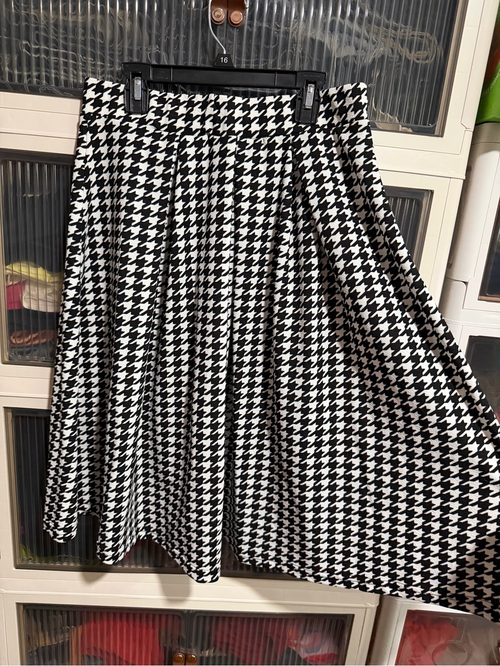 SHEIN Black and White Houndstooth Midi Skirt